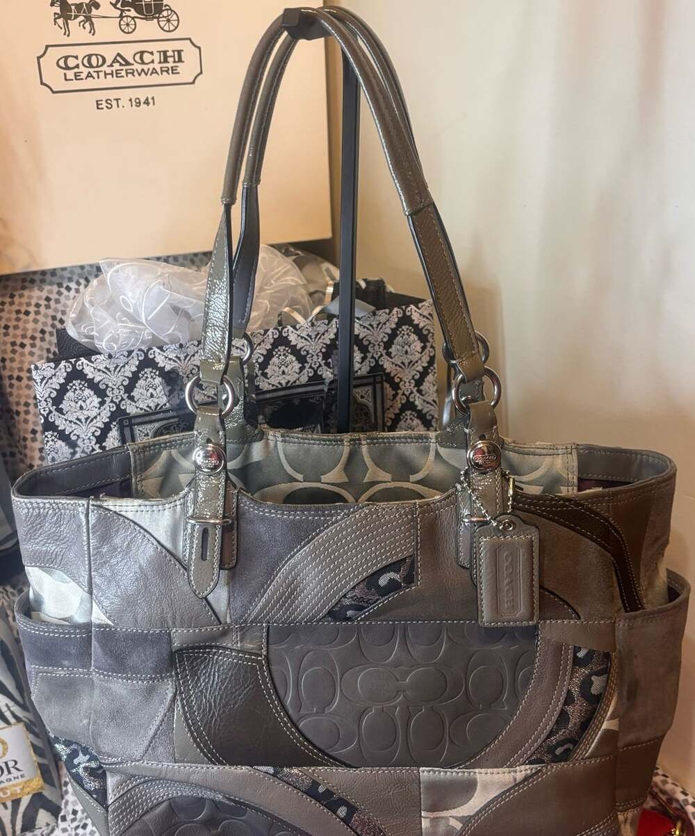 Coach Vintage Ocelot Gray Patchwork East-West Tote Bag Style# F15459